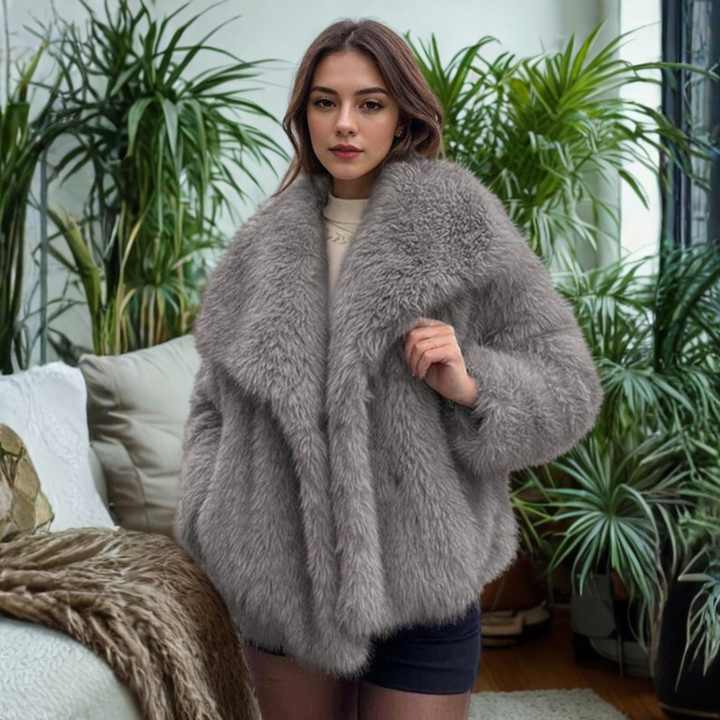 CORRINE | Classy Long Sleeve Collared Fuzzy Coat